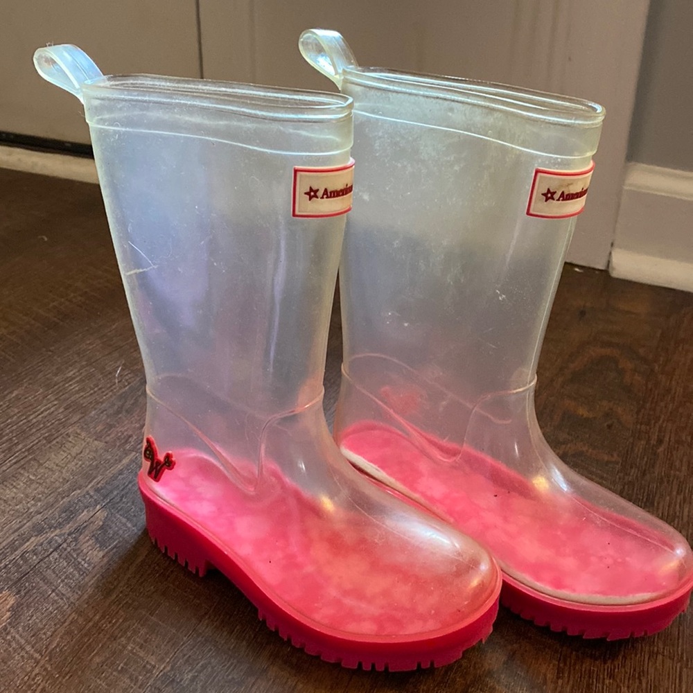 American Girl Wellie Wishers clear rain boots w/socks